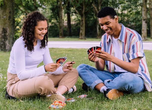 playing cards with a friend